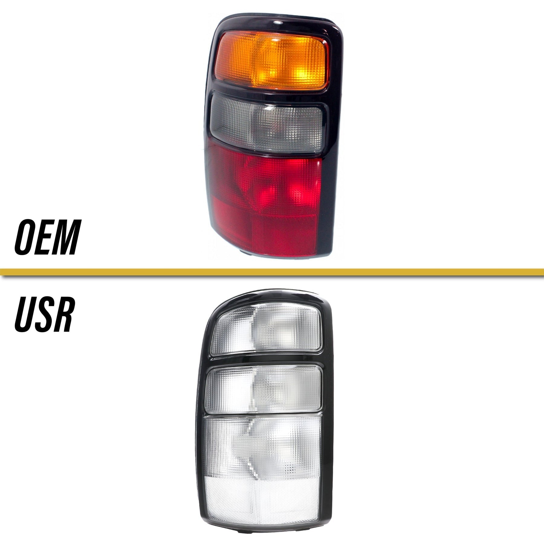 Clear Euro style tail lights for 2000-2006 GMC Yukon XL Denali, Chevrolet Suburban, Tahoe, made by NTXGlow, designed for modern vehicle lighting.