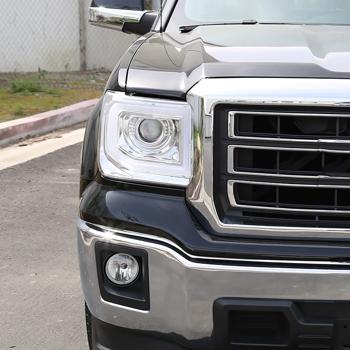 NTXGlow RGB headlights for 2014-2019 GMC Sierra 1500, 2500, 3500 with bright LED design and customizable color lighting.
