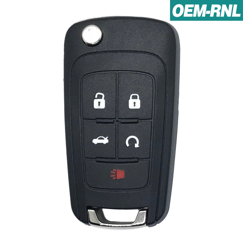 Best Key Supply Buick 2010-2017 OEM 5 Button Flip Key PEPS Remote 13585206 / 13504202 / 13531359, angled view