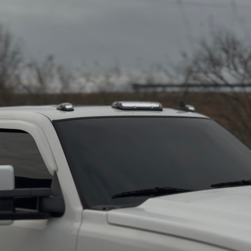 GMC Chevy HD roof cab lights with smoked white and amber LED lenses, exterior auto LED lights for truck cab roof.