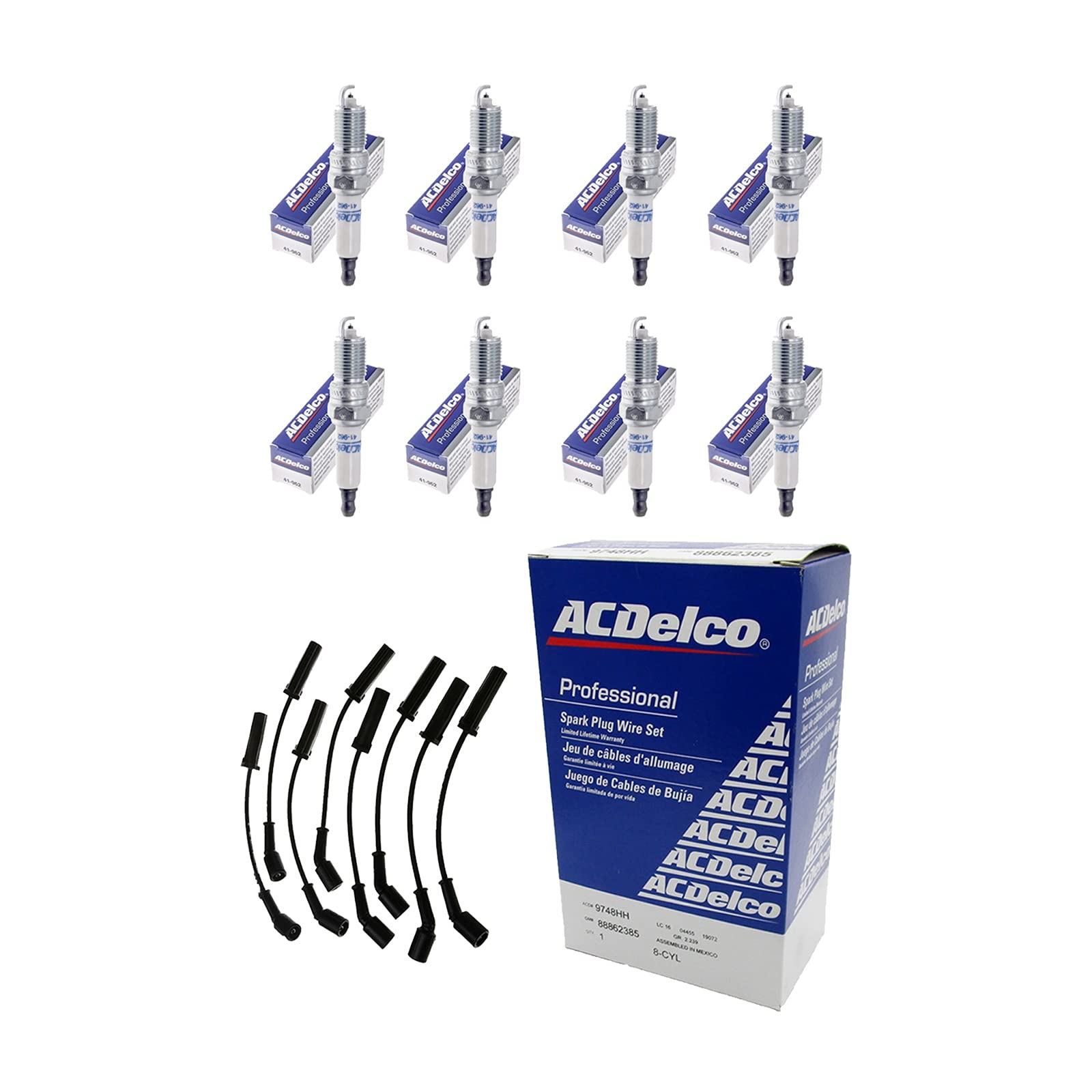 8 ACD-OEM Spark Plug Wires 9748HH-758EE + 8 ACD-OEM Double Platinum Spark Plugs 41-962 + 8 Heat Shields For LS2 LS3 LS4 LS7 Engines