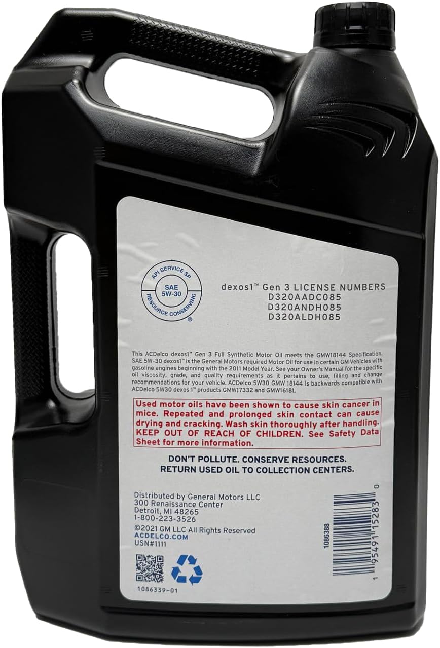ACDelco GM Original Equipment 10-9330 (19432322) dexosTM1 GEN 3 Full Synthetic 5W-30 Motor Oil - 5 qt