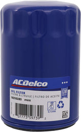 ACDelco GM Original Equipment PF61E engine oil filter with metal top, rubber gasket, and pleated filter media for vehicle oil filtration.