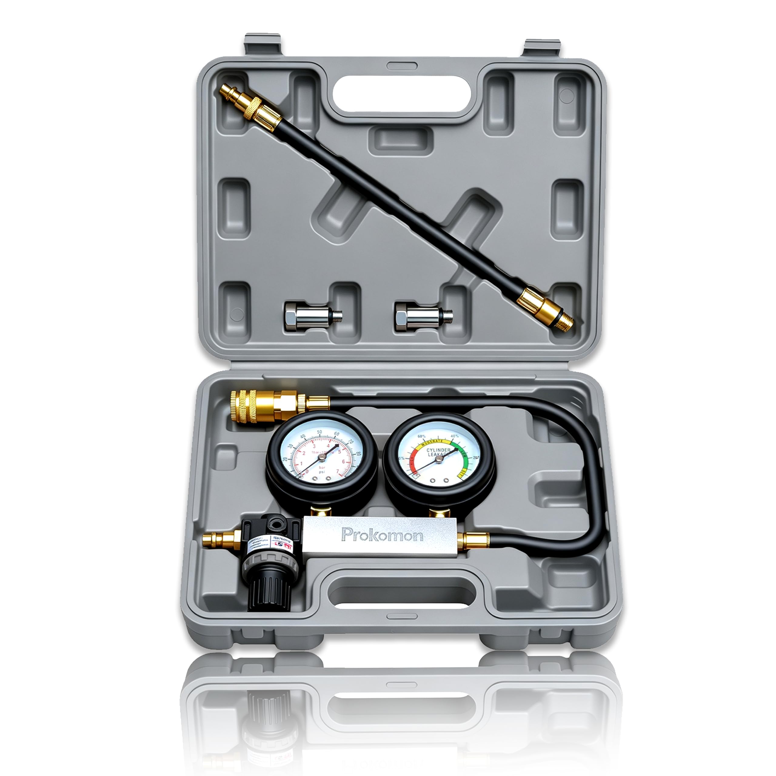Engine Cylinder Leak Down Tester Kit;Gasoline Engine Leakdown Tester Kit with Extension Rod;Cylinder Leakage Tester Set for Pressure Check and Leakage Rate Test