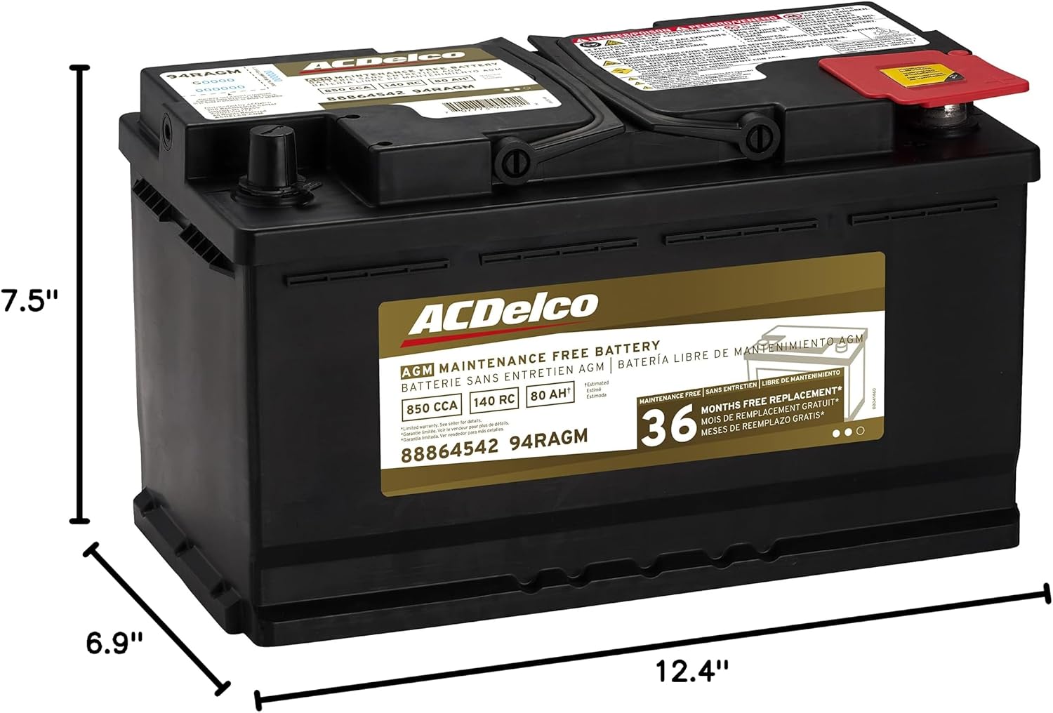 ACDelco Gold 94RAGM (88864542) 36 Month Warranty AGM BCI Group 94R Battery