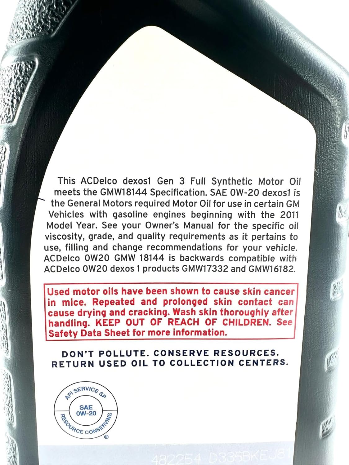 ACDelco 10-9322 19432331 dexos1 GEN 3 Full Synthetic 0W-20 Motor Oil - For 5.3L L82/L84 & 6.2L L87 | Case of 6 Quarts