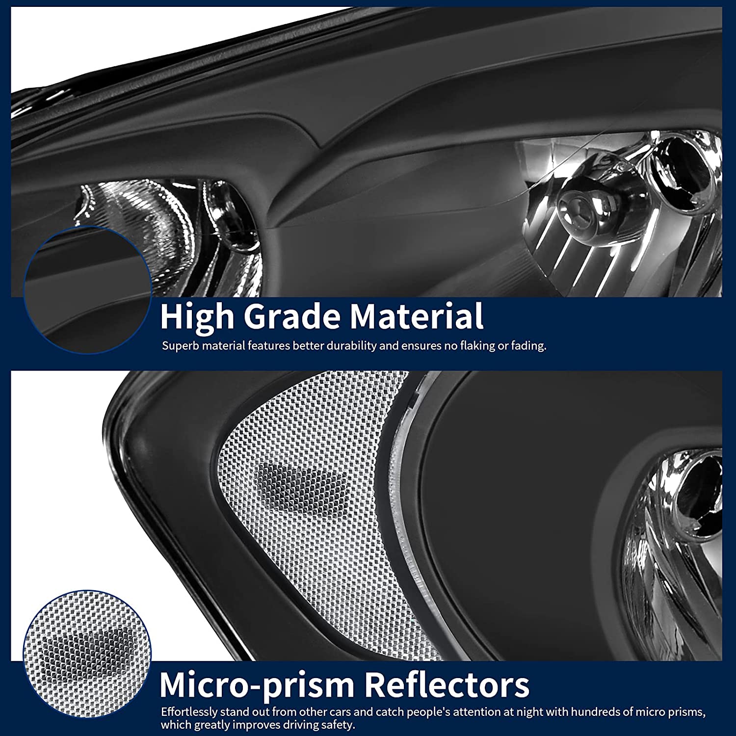 NTXGlow autosaver88 headlight assembly for 2006-2013 Chevy Impala and Monte Carlo with black housing, clear lens, and reflector.