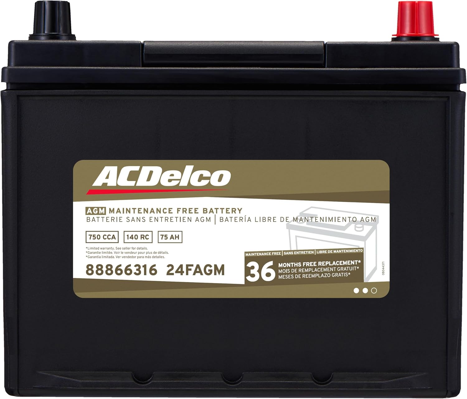 ACDelco Gold 24FAGM (88866316) 36 Month Warranty AGM BCI Group 24F Battery
