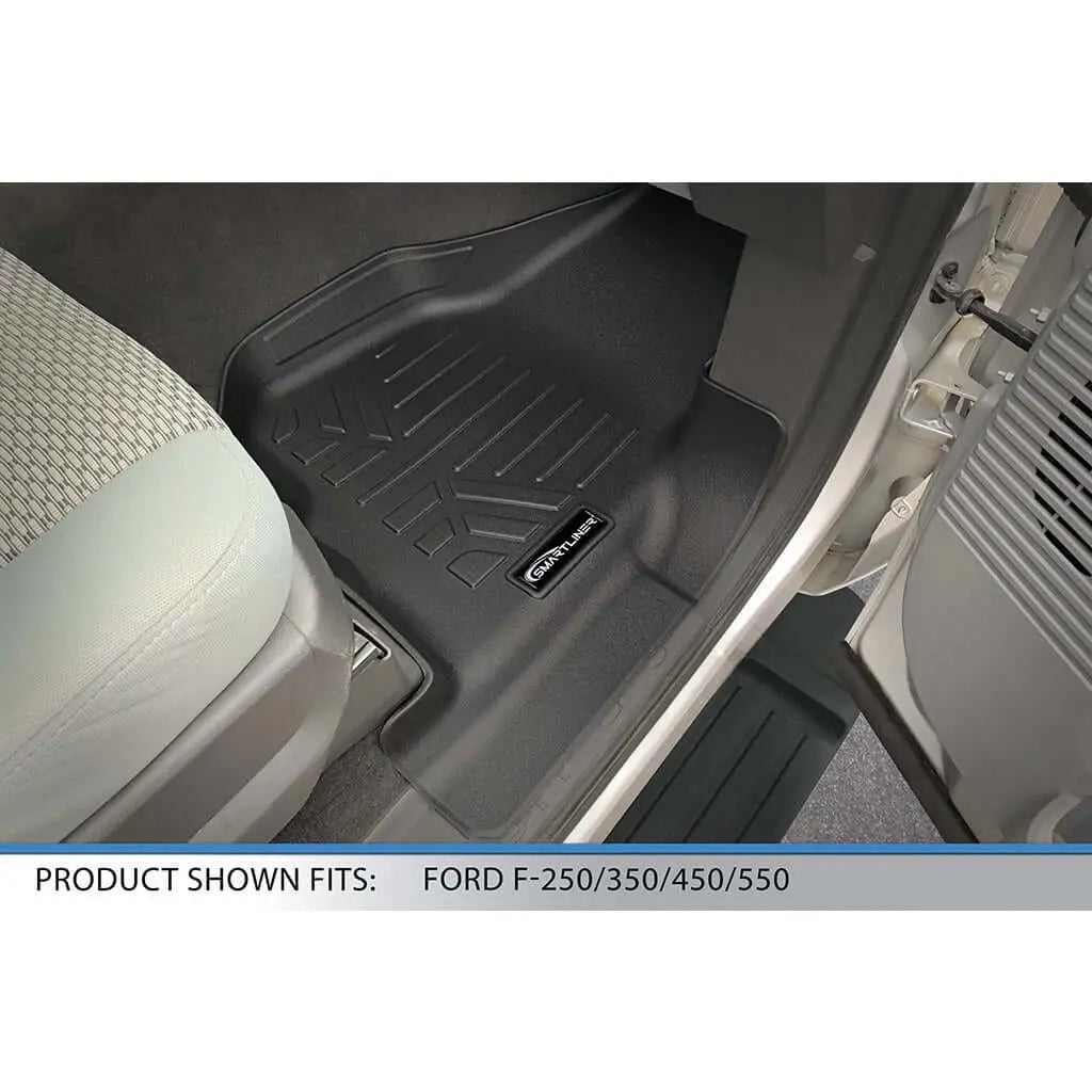 Smartliner USA custom fit floor liners for 2012-2016 F-250/F-350/F-450/F-550 Super Duty with raised driver side pedal, black rubber mats