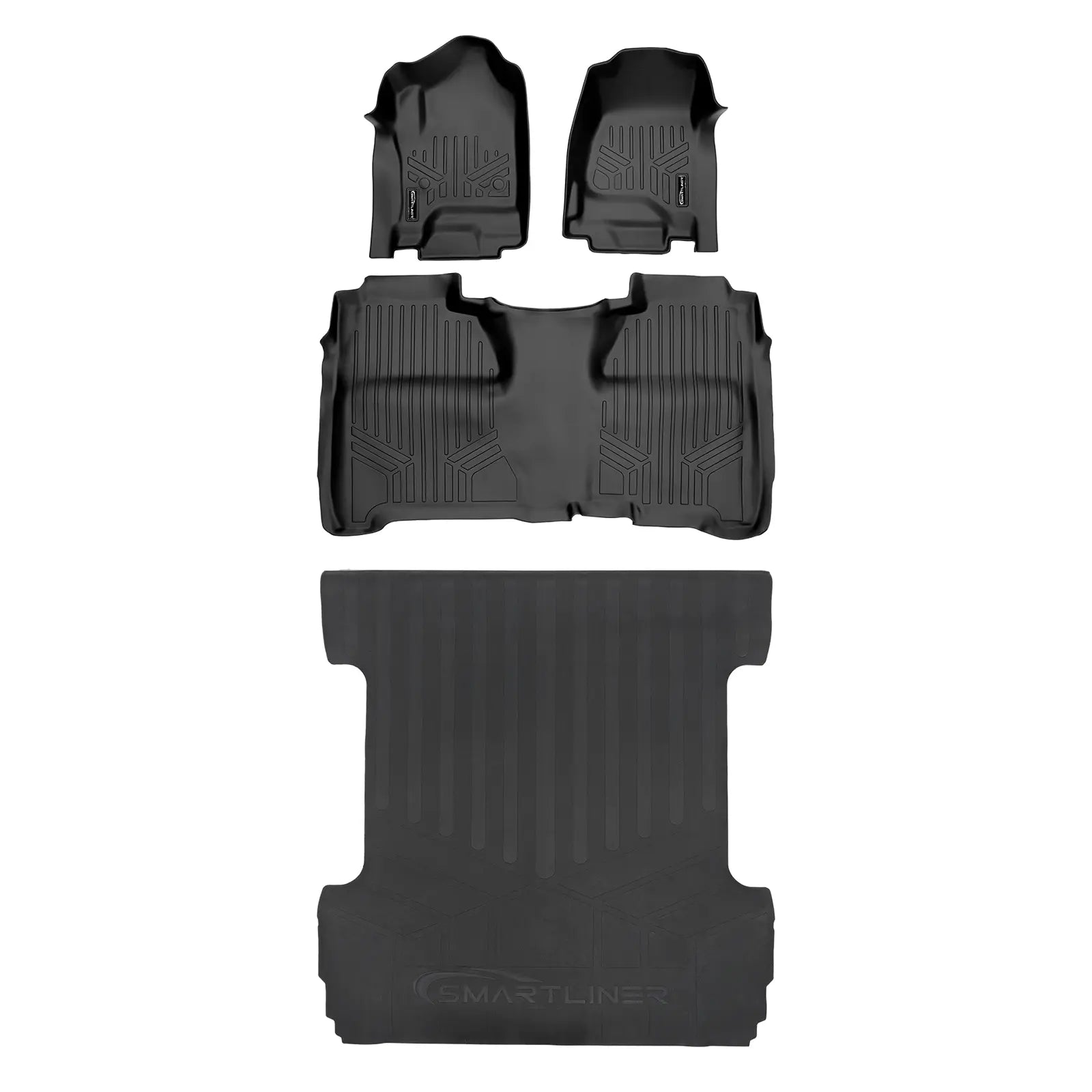SmartCoverage™ floor liners for crew cab Chevrolet Silverado and GMC Sierra 1500, 2500HD, and 3500HD trucks, front and rear mats.