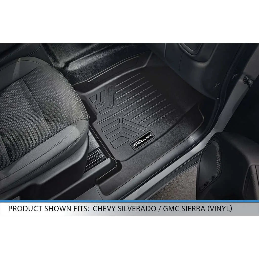 Smartliner USA custom fit floor liners for 2019-2026 Chevrolet Silverado 1500 double cab with vinyl flooring, second row and first row bucket seats