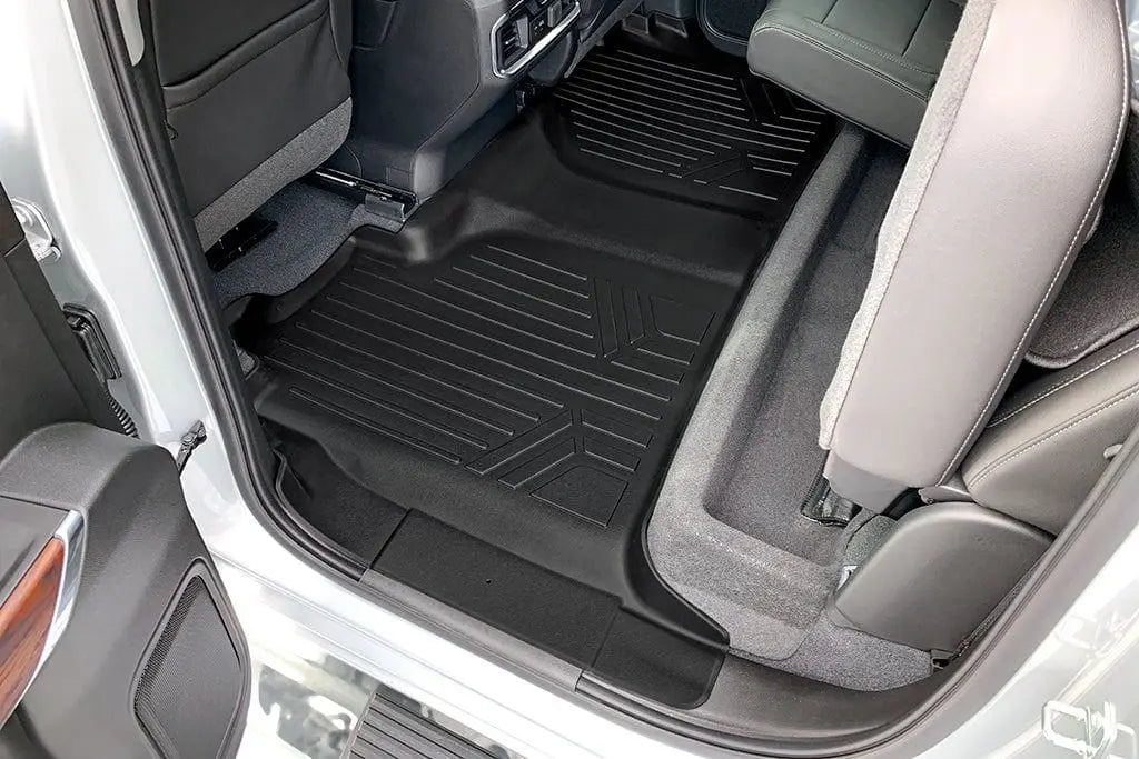 Smartliner USA floor liners for 2020-2026 Chevy Silverado 2500 HD and 3500 HD crew cab, vinyl, 1st row bench, with 2nd row storage.