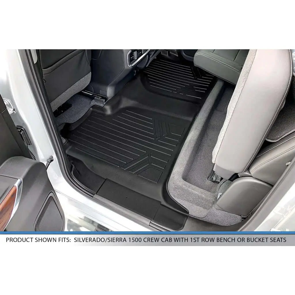 Smartliner USA custom fit floor liners for 2020-2026 Silverado/Sierra 2500/3500 Crew Cab with 1st row bench seat, durable vehicle interior mats.