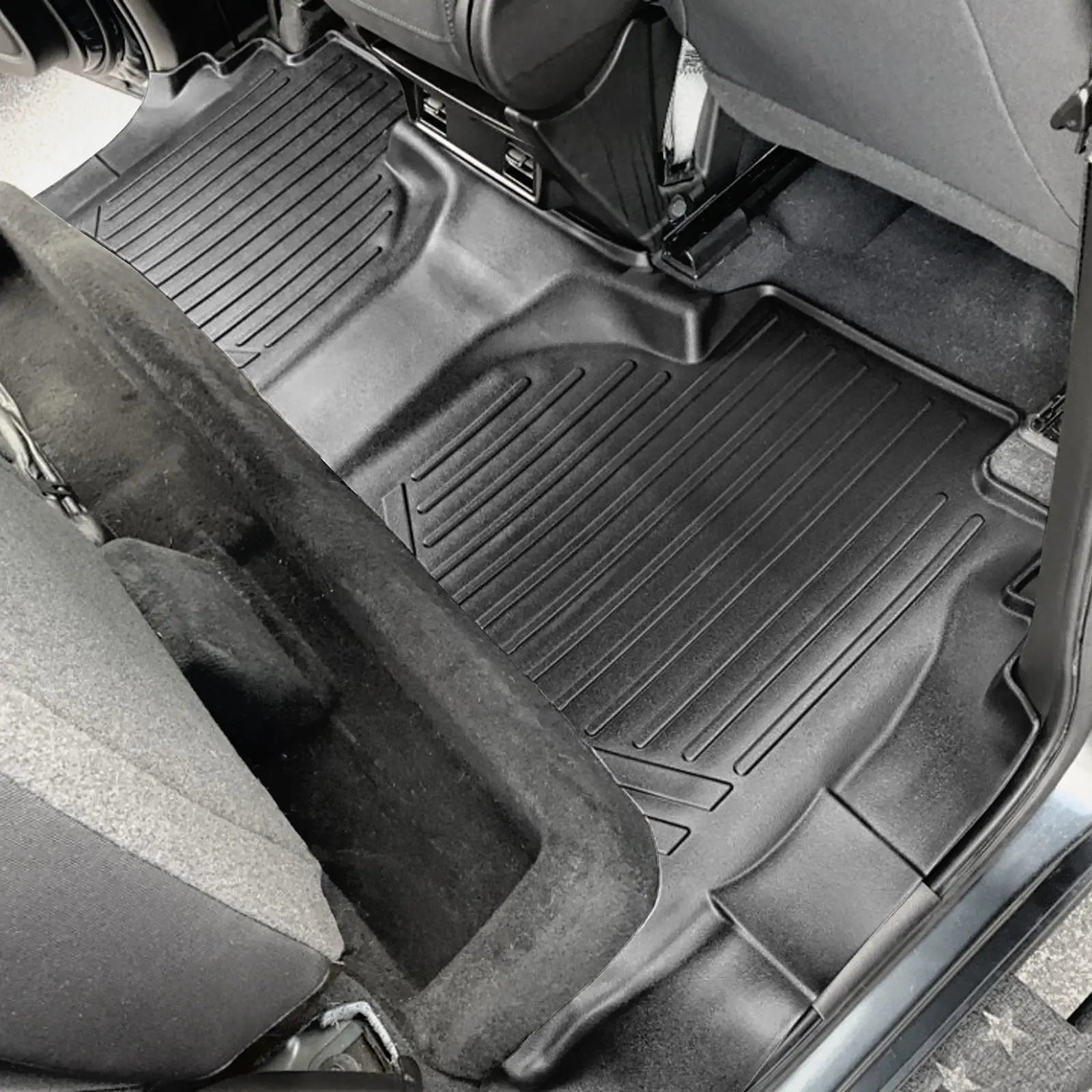 Smartliner USA custom fit floor liners for 2019-2026 Chevrolet Silverado 1500 double cab, with carpet flooring and under seat storage