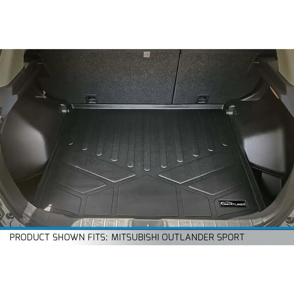 Smartliner USA custom fit floor liners for 2011-2026 Mitsubishi Outlander Sport, black rubber with textured surface and raised edges.