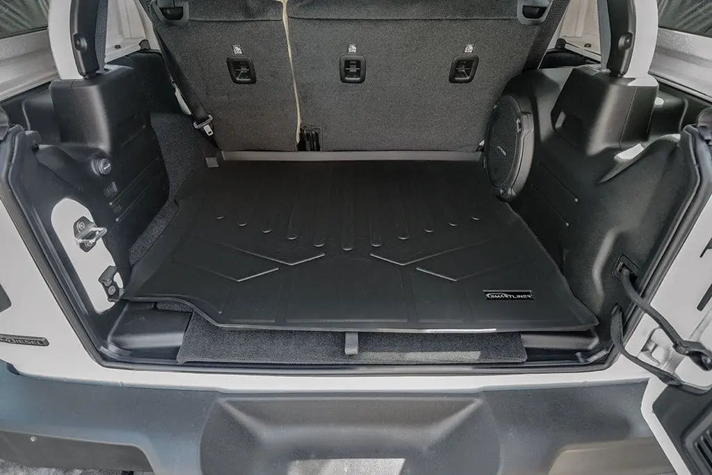 Smartliner USA floor liners for Jeep Wrangler JL 2018-2024 Unlimited 4-door, black all-weather automotive floor mats on vehicle floor