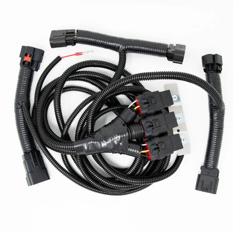 Gen5DIY 14-15 Sierra DRL Harness P&P harness for headlights, showing the wiring and connectors on a vehicle.