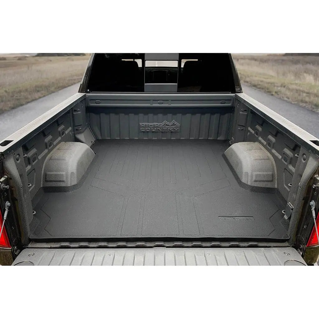 SmartCoverage™ vinyl floor liners for 2019-2026 Chevy Silverado 1500 Crew Cab, 1st row bucket and 2nd row storage, in black.