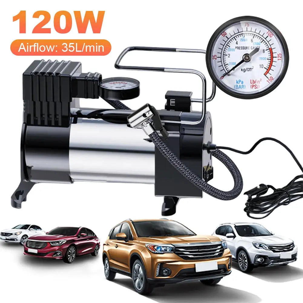 12V Portable Air Compressor with Pressure Gauge Car Tire Pump Cylinder Power System Mini Air Compressor Car Tire Inflatable Pump Gm Service Guy