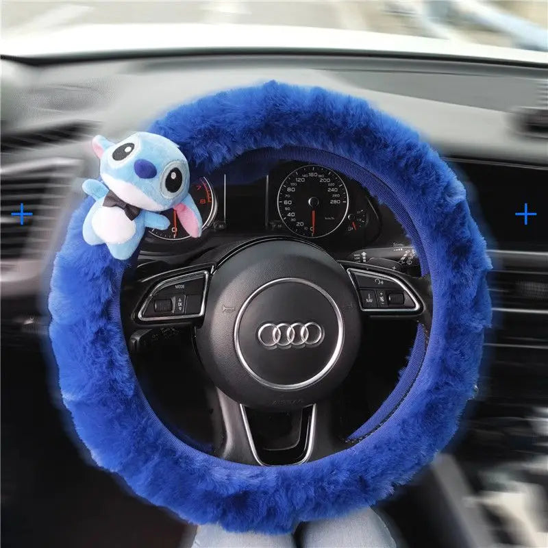 Stitch Plush Steering Wheel Cover – Universal Stretch Winter Warm Car Accessory FanzyMarket