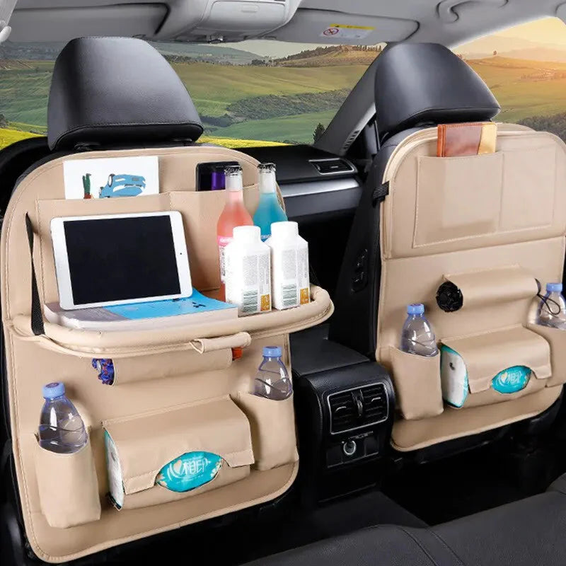Car Seat Back Organizer with Foldable Table Tray – PU Leather Storage Econic Blanks