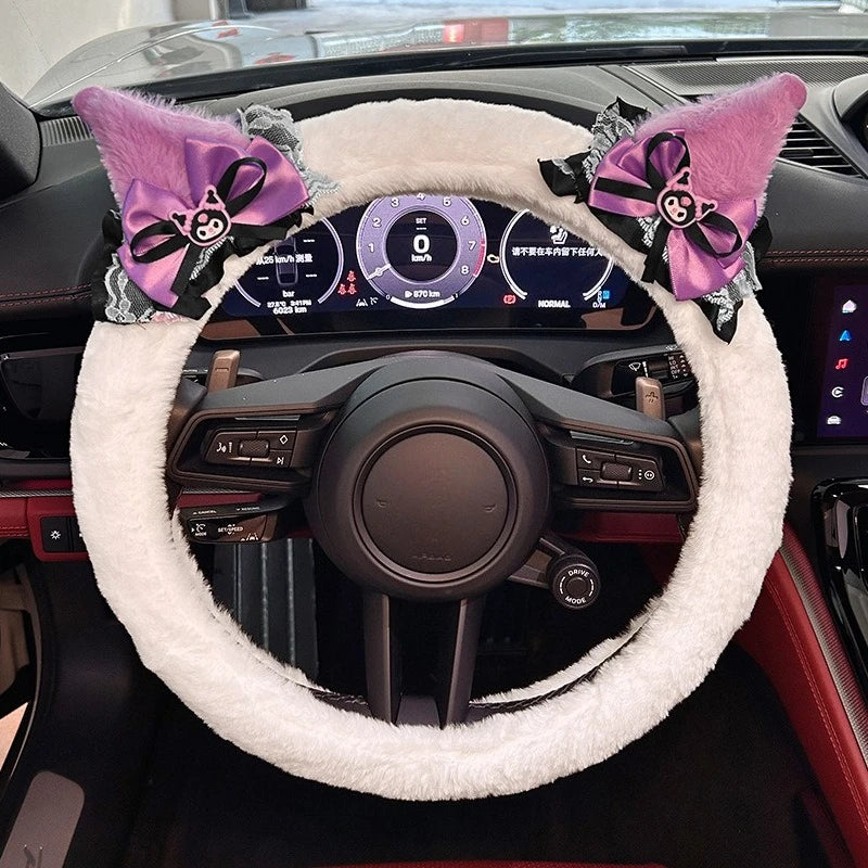 Kuromi Plush Steering Wheel Cover Soft Warm Anti-Slip 38cm (15 in) Car Accessory for Girls FanzyMarket