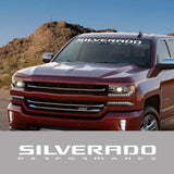 Custom vinyl front windshield decal for Chevrolet Silverado 1500, 2500, Z71 by Quality Prints USA, featuring a sleek graphic design