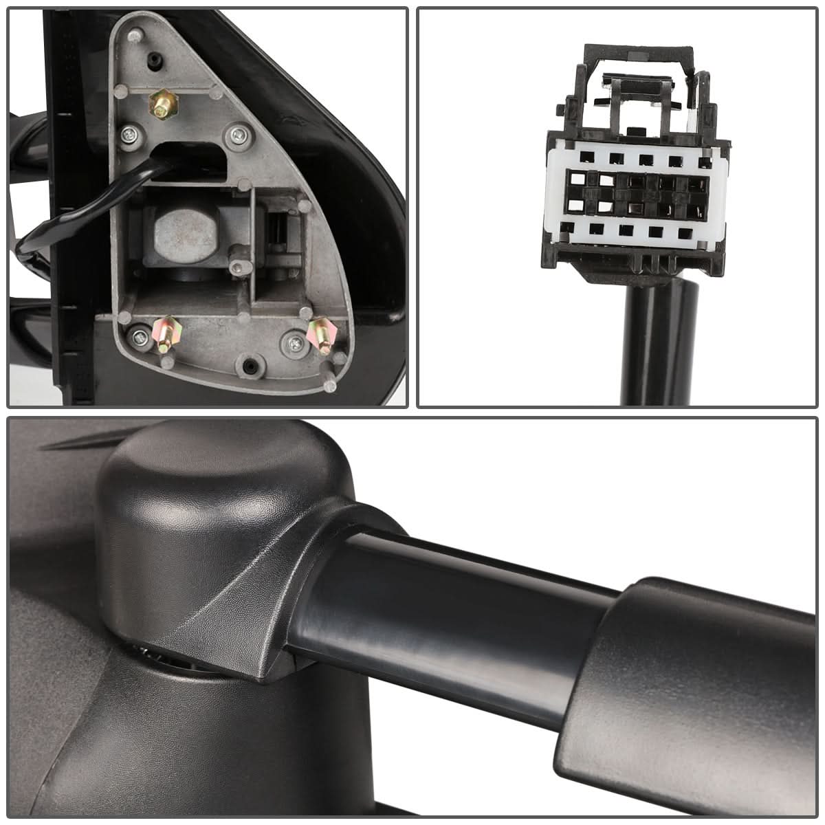 Black powered heated left towing mirror for 2007-2013 Chevrolet Silverado by K2 Industries, with reflective glass and mounting hardware.