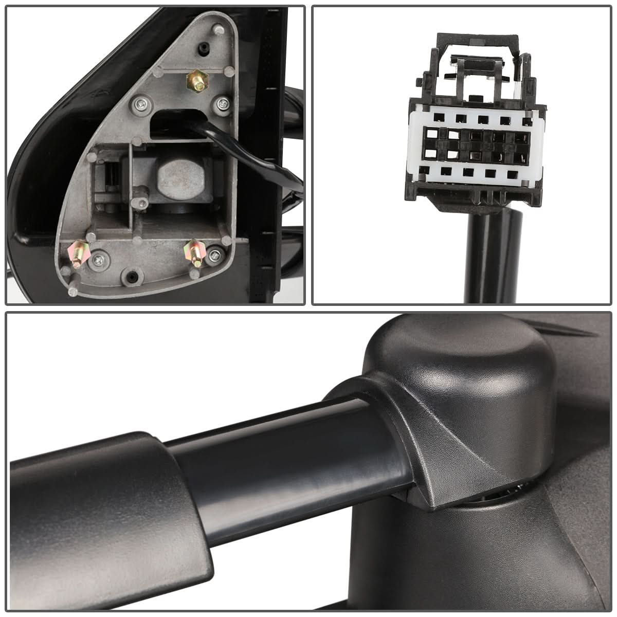 K2 Industries heated towing mirrors for Chevy Silverado and GMC Sierra 2007-2012, featuring powered adjustment and black finish