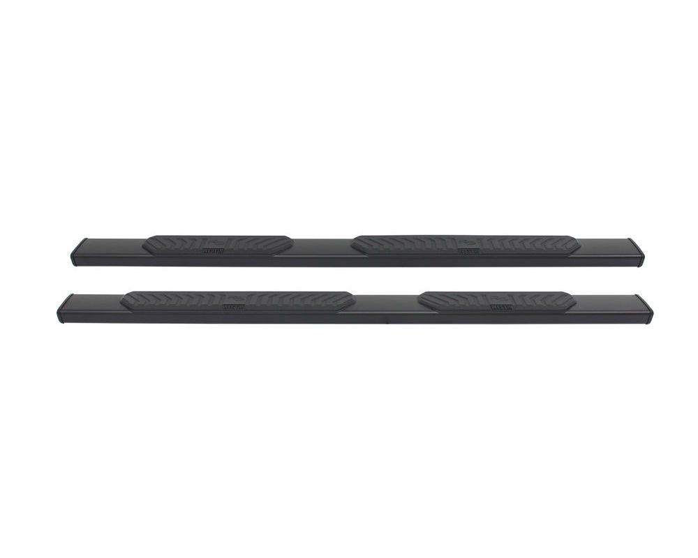 Black Westin R5 Nerf Step Bars for Chevy Silverado 1500-3500 double and extended cab trucks, designed for durability and style.