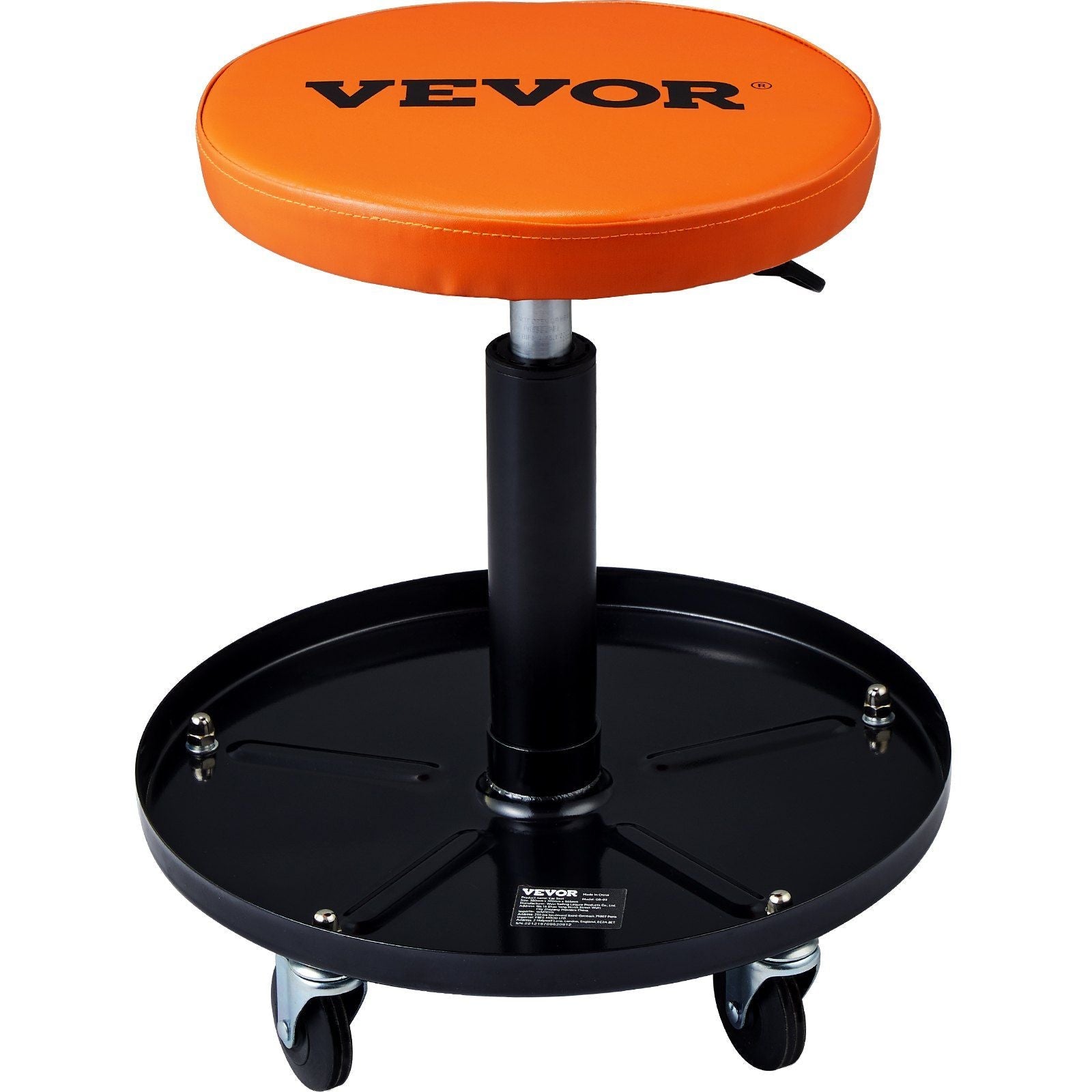 VYSN adjustable mechanics rolling creeper seat with tool tray, ideal for shop and garage work, featuring a sturdy, padded seat and wheels.