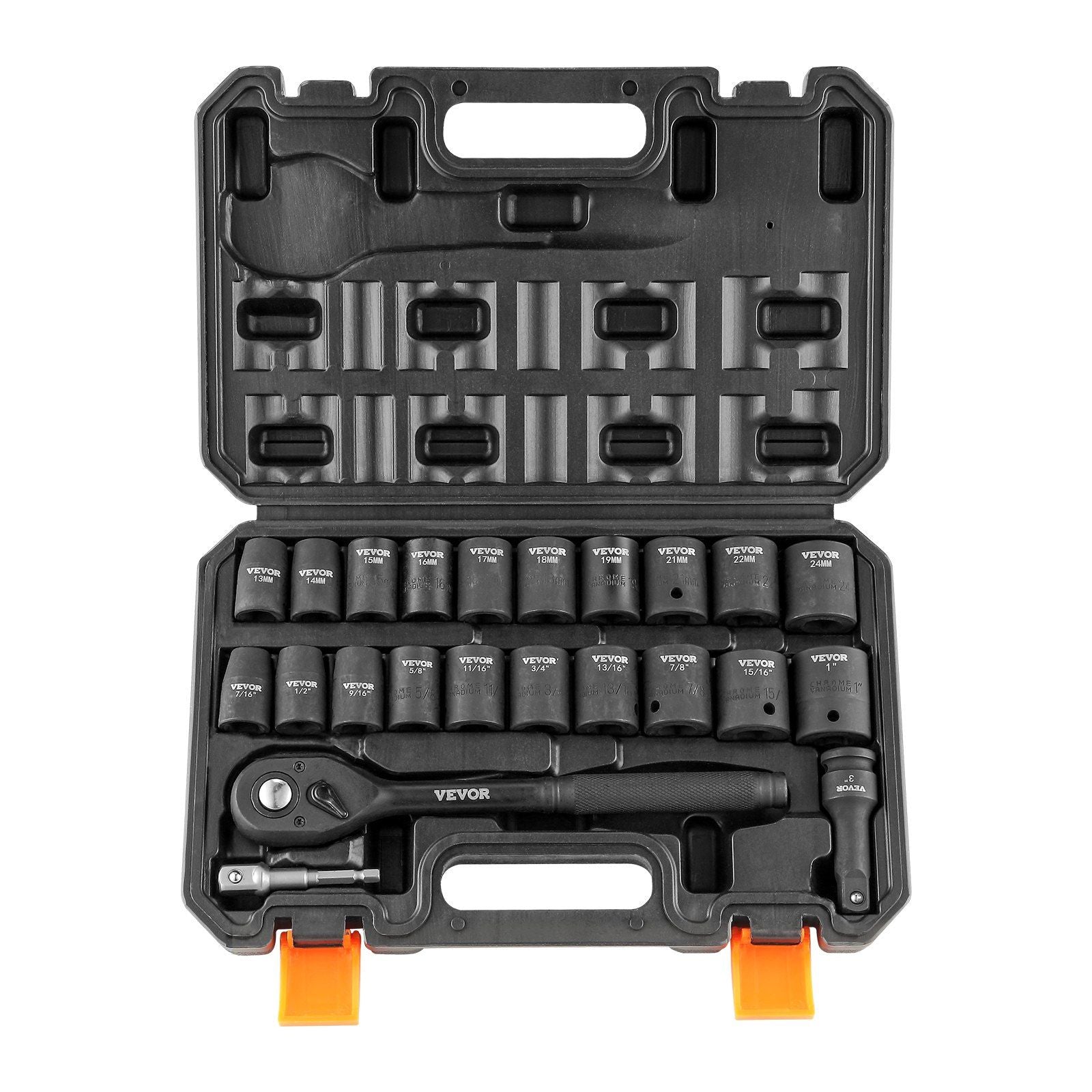 VYSN 23-piece 1/2" drive impact socket set with SAE and metric sizes, Cr-V steel, storage case, for auto repair and home use