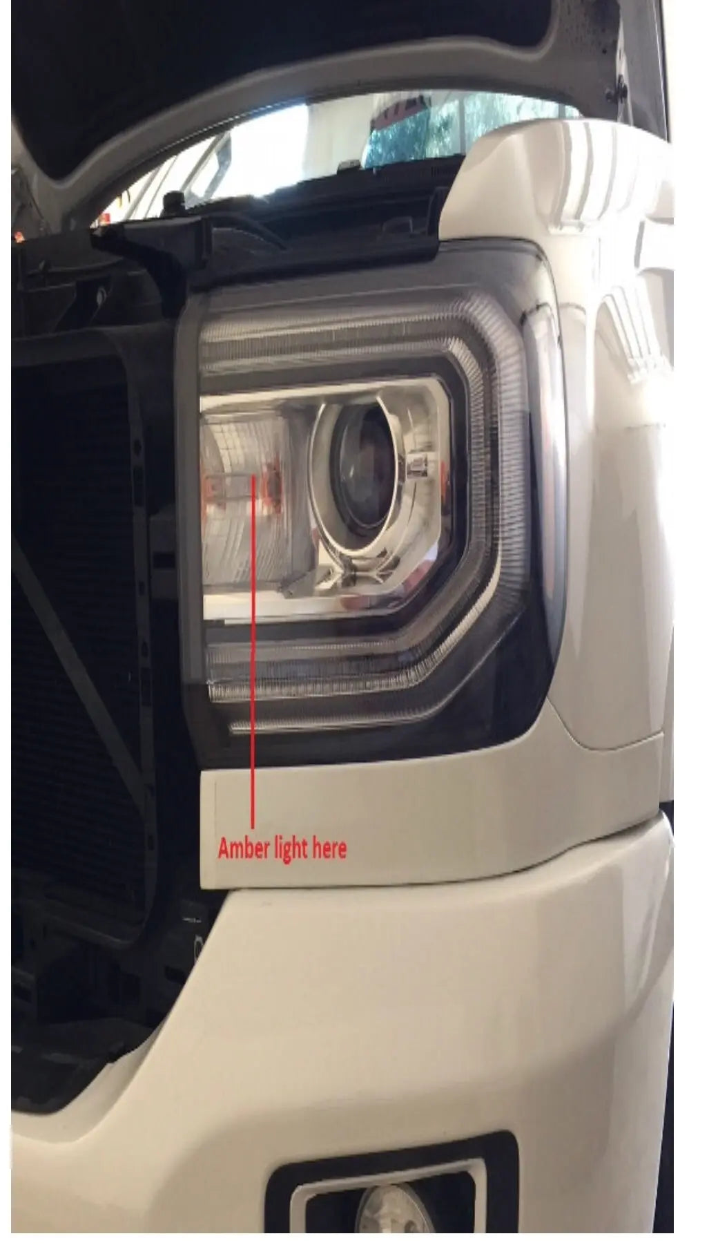 Gen5DIY HID headlight conversion harness for 2014-2015 Sierra Non-SLT/Denali to 2016-2018 GMC Sierra 1/2 Ton, showing wiring and connectors.