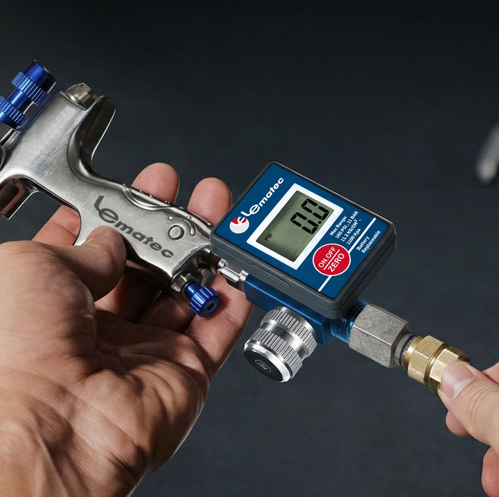 Pro Air Tools digital air pressure regulator with LCD display, showing gauge and control knob, used for precise air tool regulation.