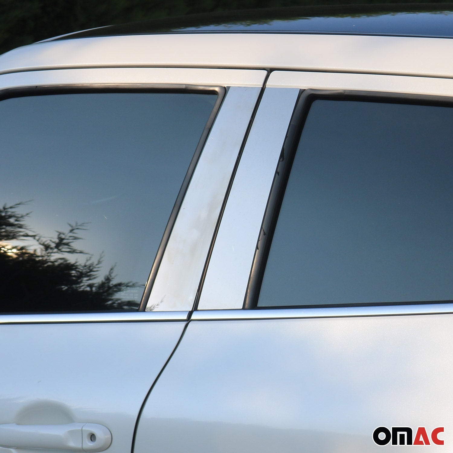 OMAC USA 2007-2014 Cadillac Escalade Window B Pillar Posts Door Trim Steel Silver 4x, top view