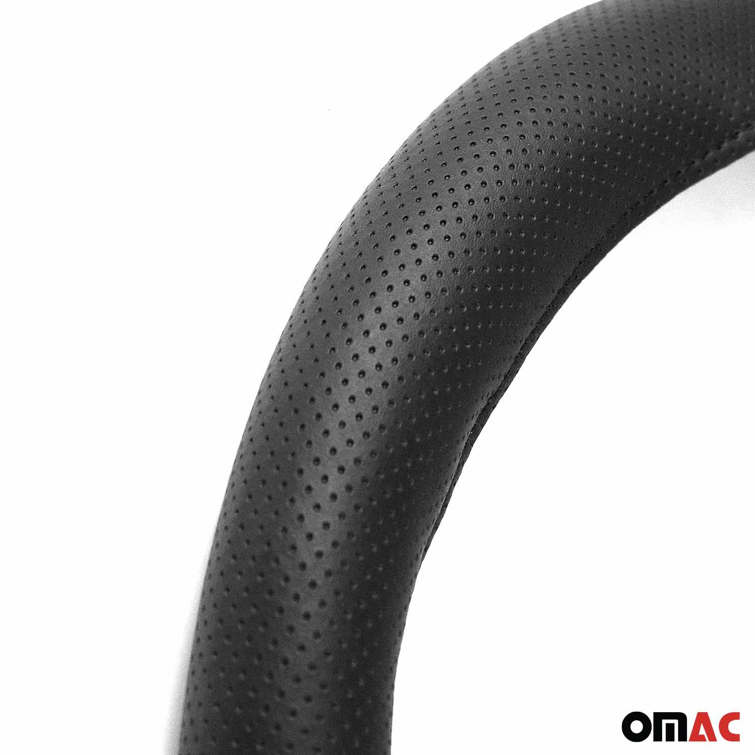 OMAC USA 14.5-15.5’’ Steering Wheel Cover Black Dotted Leather Anti-slip Breathable, fitment detail