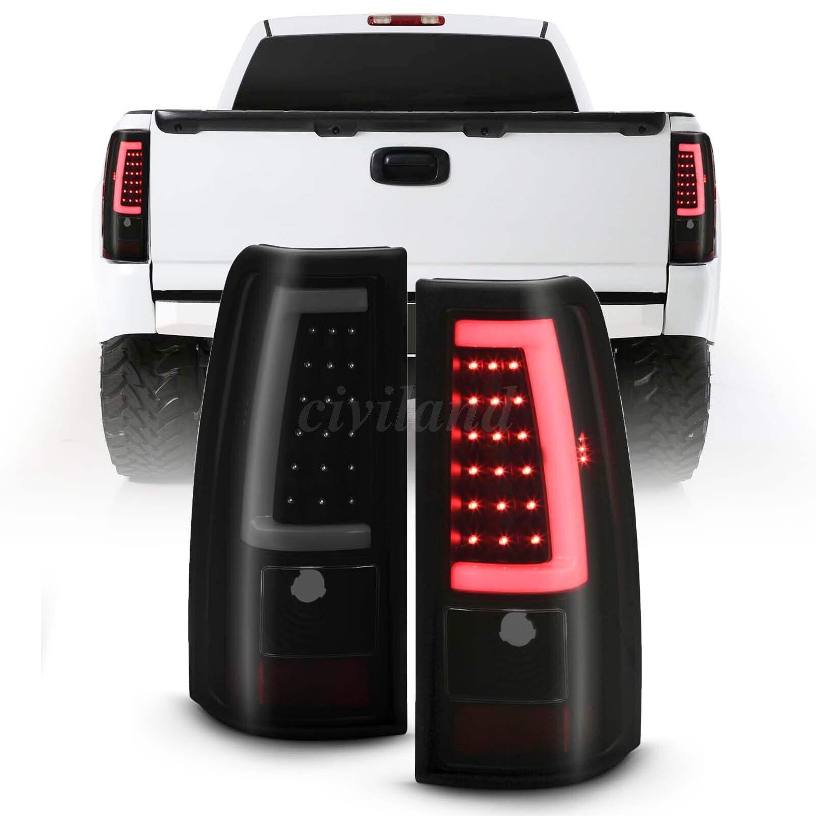 Smoke LED tail lights for 2003-2006 Chevrolet Silverado 1500 by NTXGlow, featuring sleek tube design and clear lens.