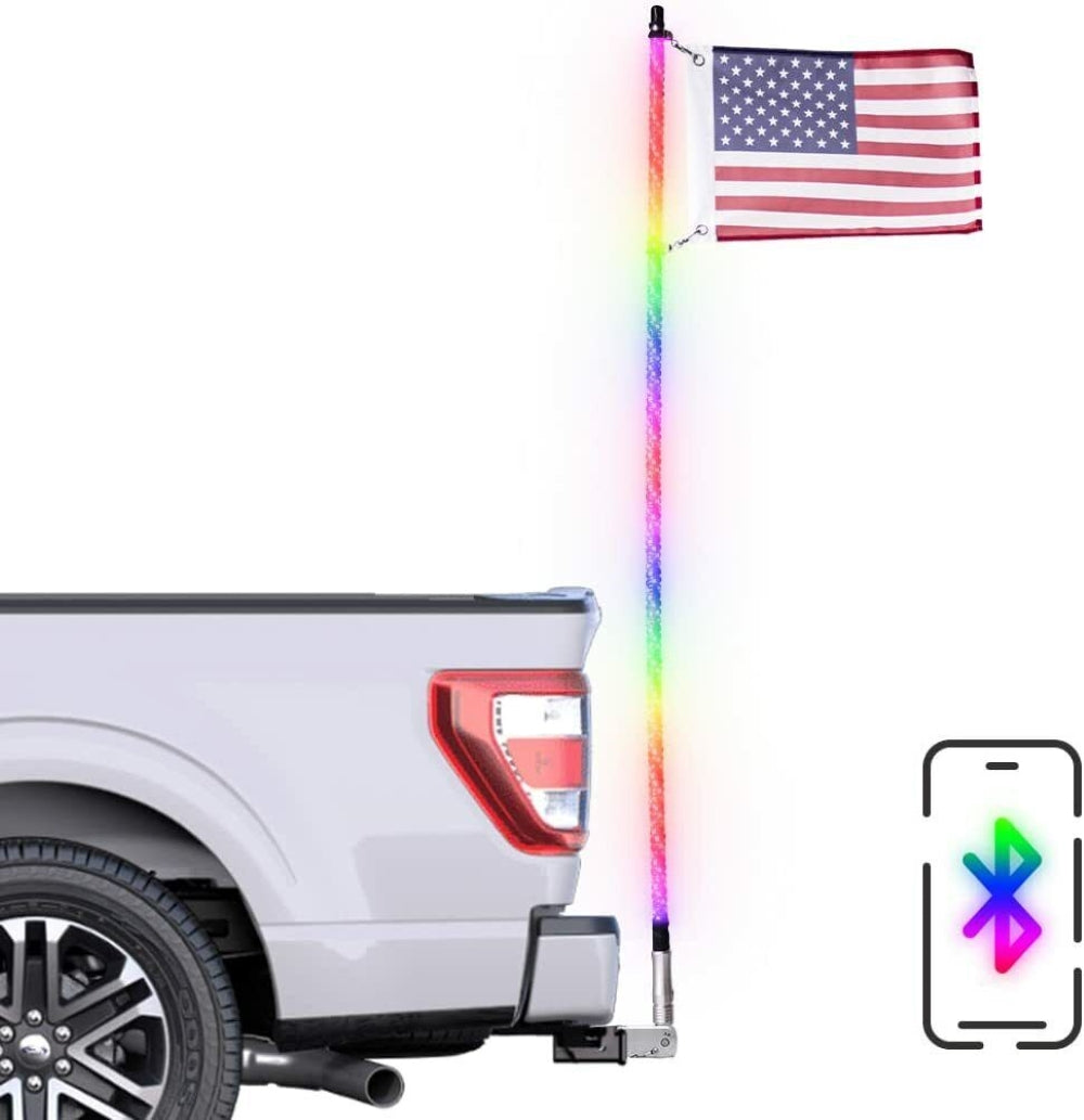 Master Tailgaters 5' Truck LED Flag Pole Hitch Mount with Smartphone App Control - Spiral Chasing Lights Master Tailgaters