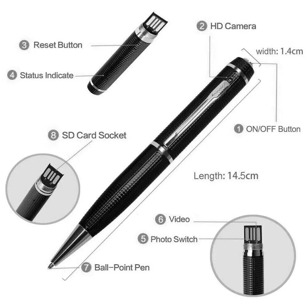 Hidden Cam Pocket Pen Camera 1080P HD Mini Body Video Recorder DVR Security USB Gm Service Guy