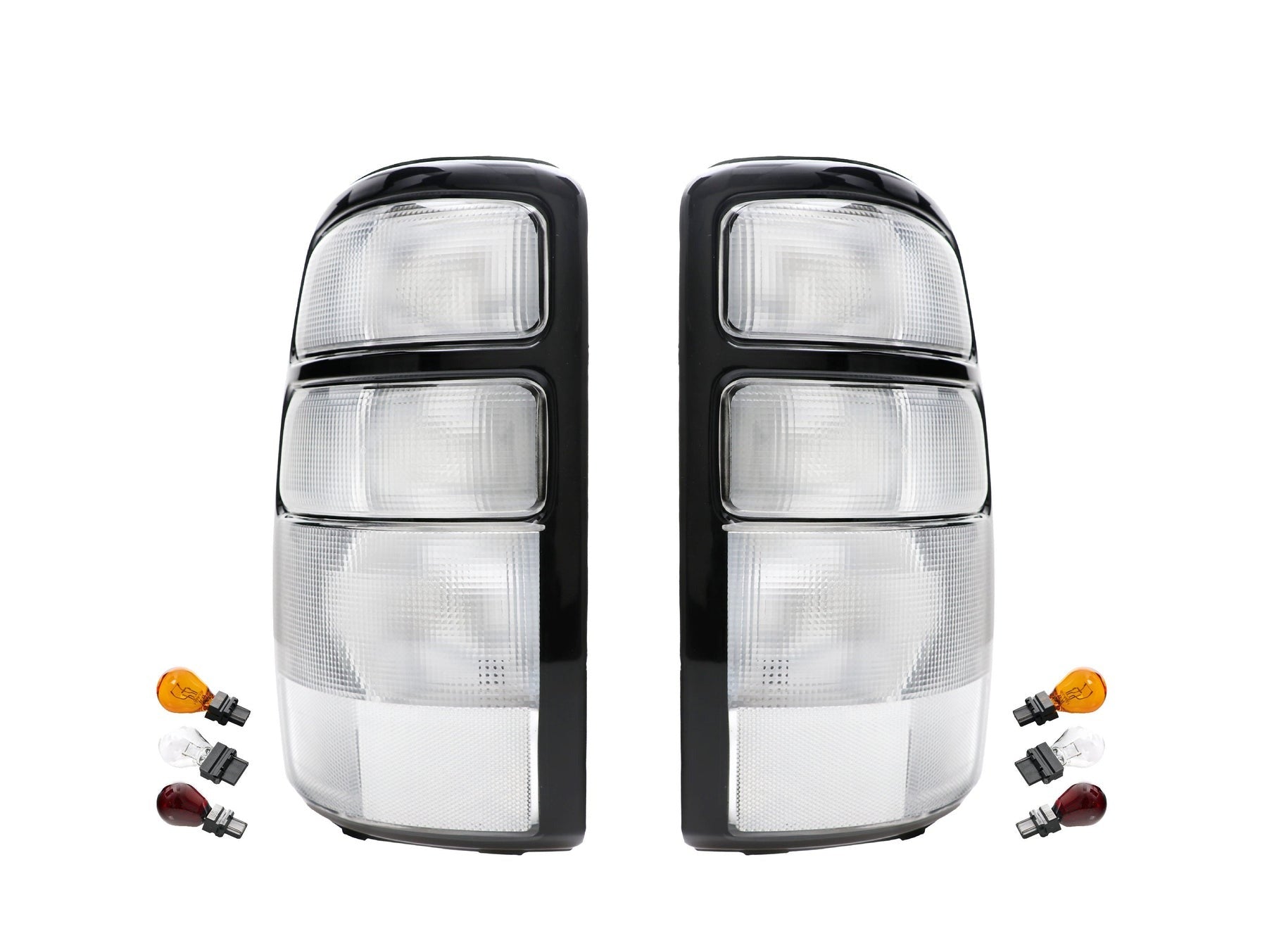 Clear Euro-style tail lights for 2000-2006 GMC Yukon XL Denali, Chevrolet Suburban, Tahoe, made by NTXGlow, designed for a sleek look.