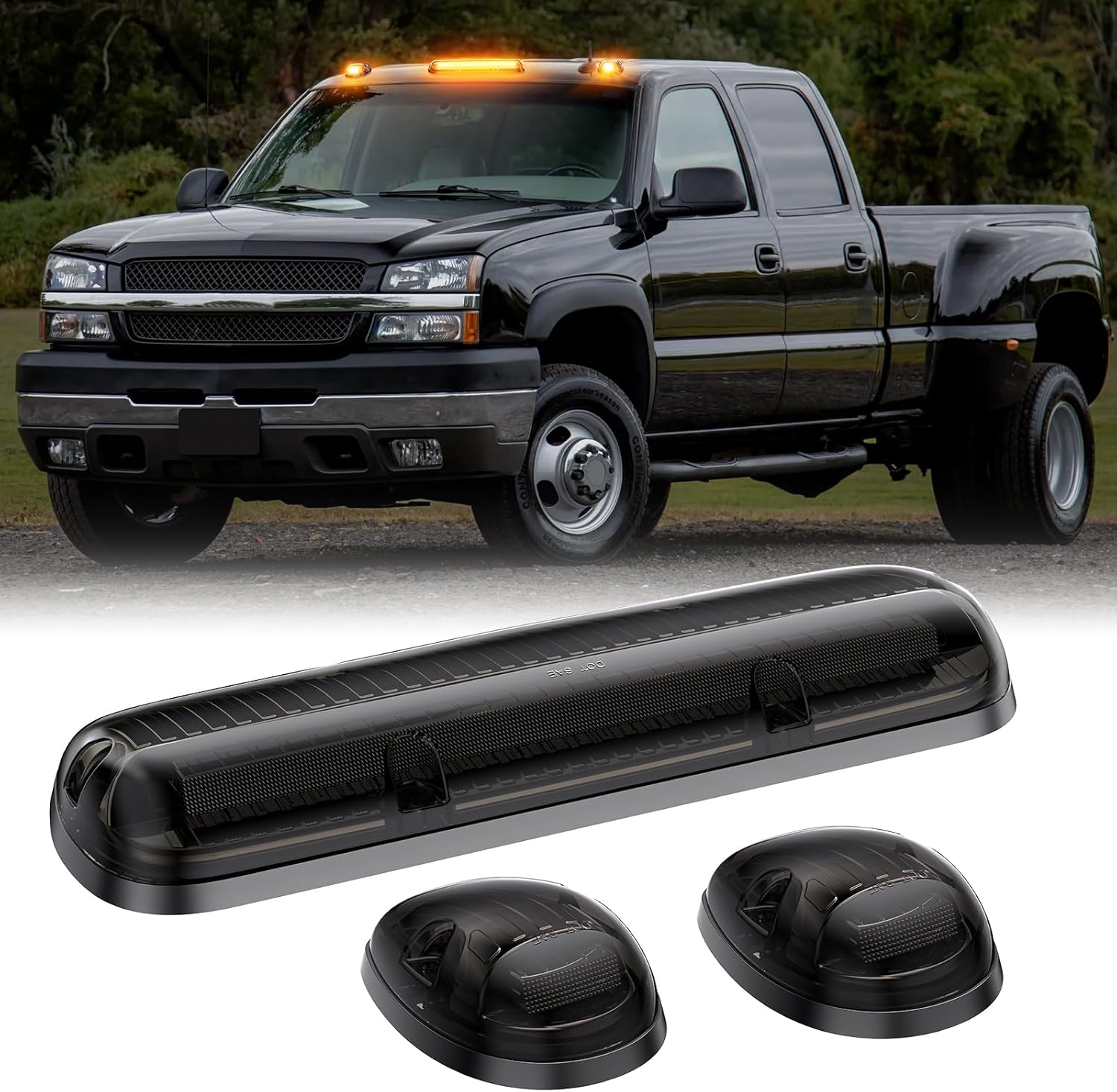 GMC Chevy HD 2000-2006 smoked white amber LED roof cab lights for interior and exterior use by AutoLEDTech.com