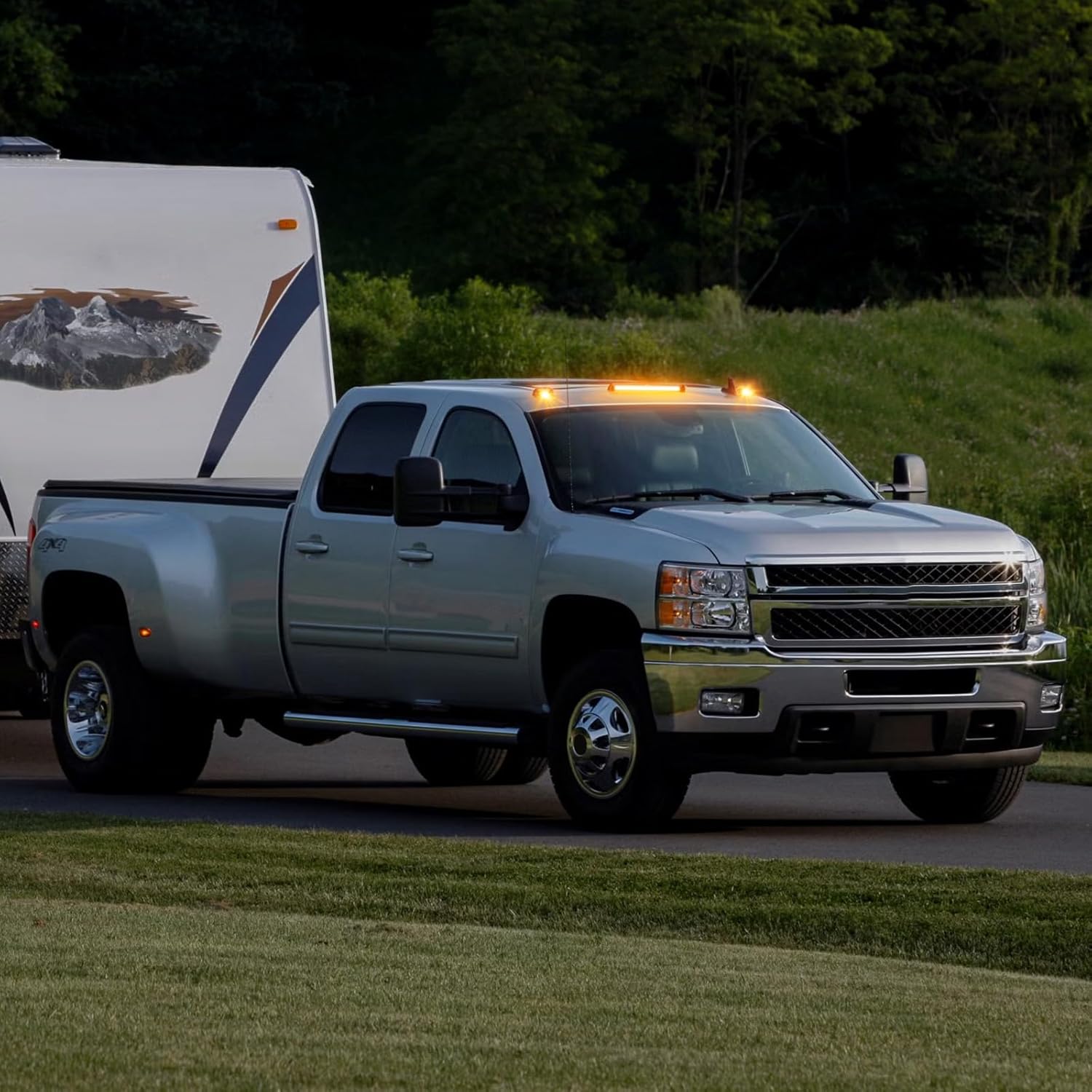 2007-2014 GMC Chevy HD smoked white and amber LED roof cab lights for interior and exterior installation by AutoLEDTech.com
