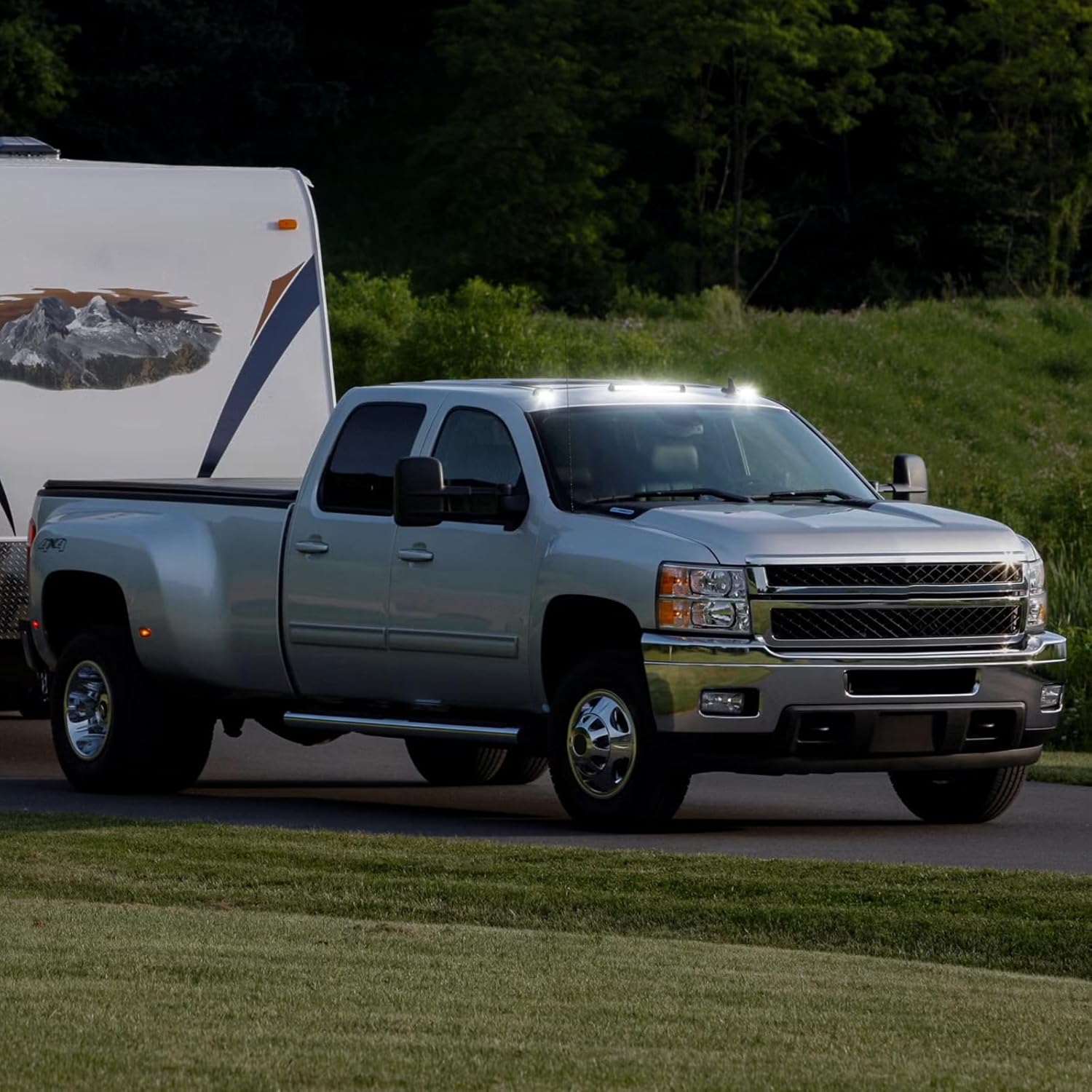 2007-2014 GMC Chevy HD smoked white and amber LED roof cab lights for interior and exterior use, by AutoLEDTech.com.