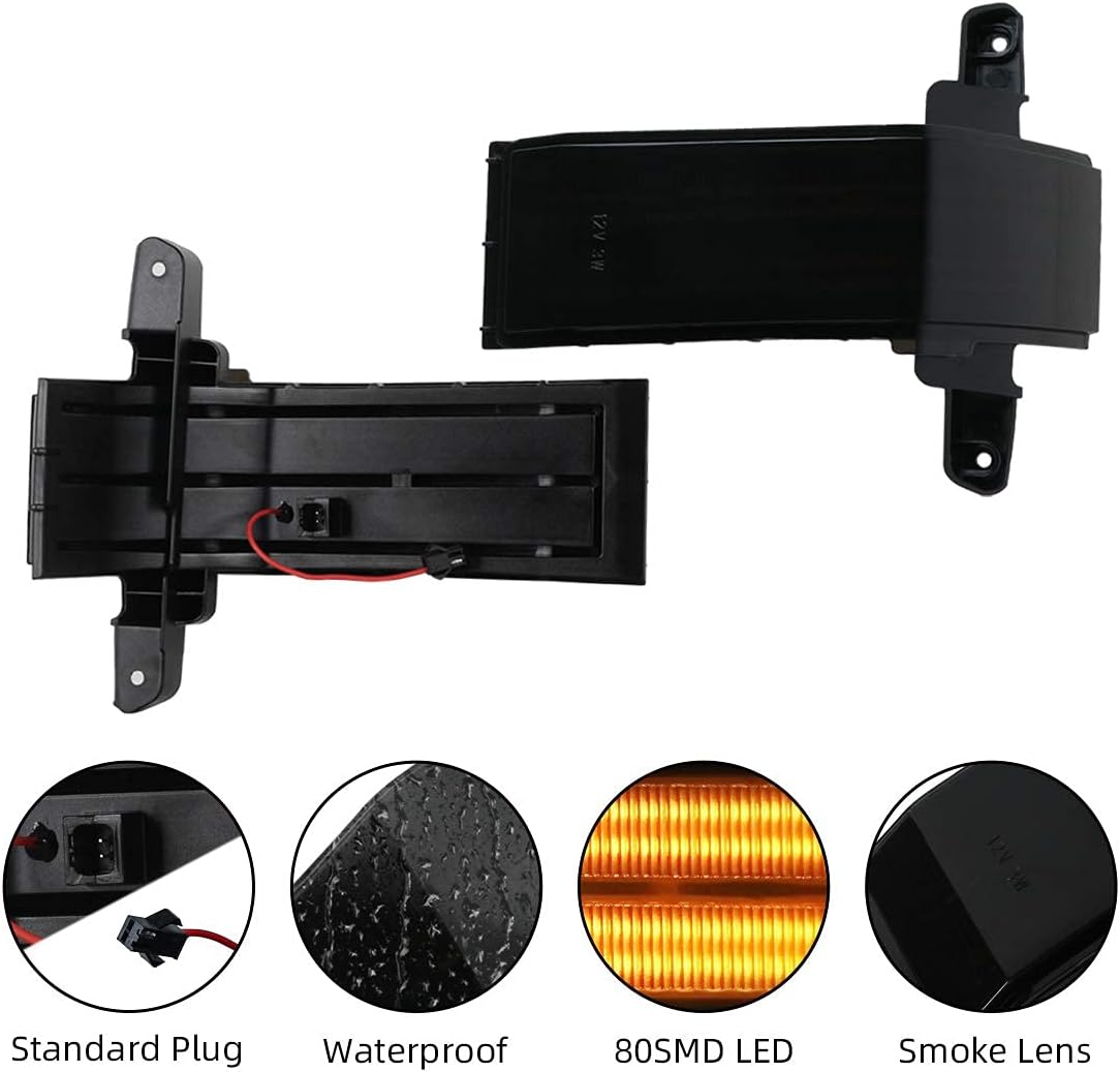 Smoked switchback LED mirror lights for 2014-2019 GMC Sierra and Chevy Silverado HD, mounted on the exterior mirror.