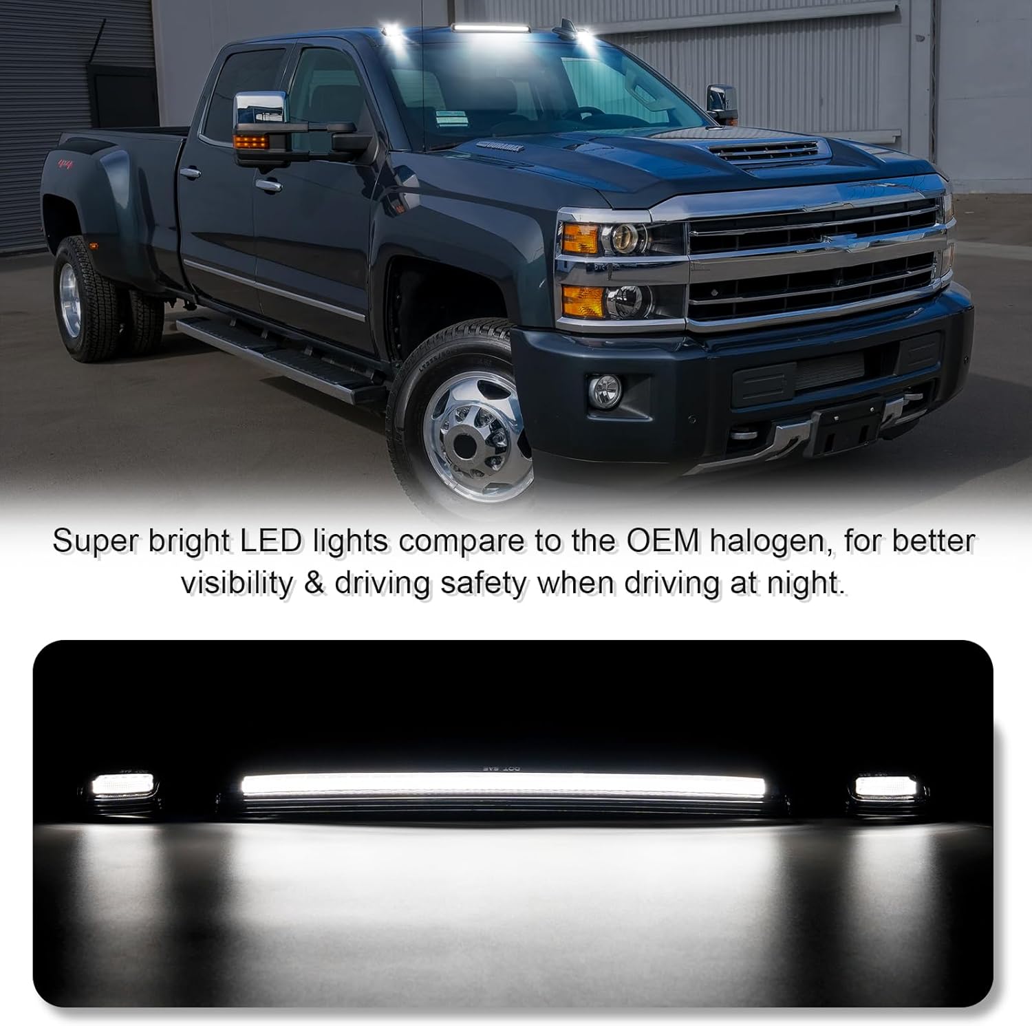 GMC Chevy HD 2015-2019 smoked white and amber LED roof cab lights for interior and exterior use by AutoLEDTech.com