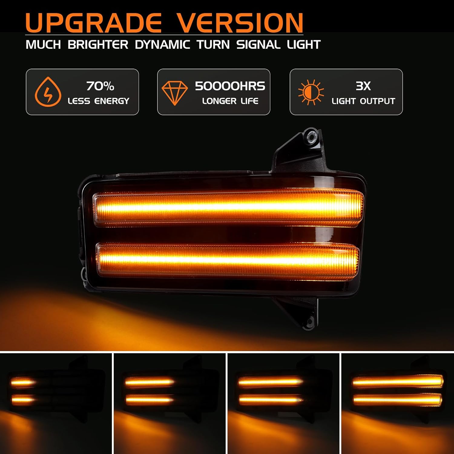 Smoked switchback LED mirror lights for 2020-2026 GMC Sierra and Chevy Silverado, interior and exterior automotive lighting.
