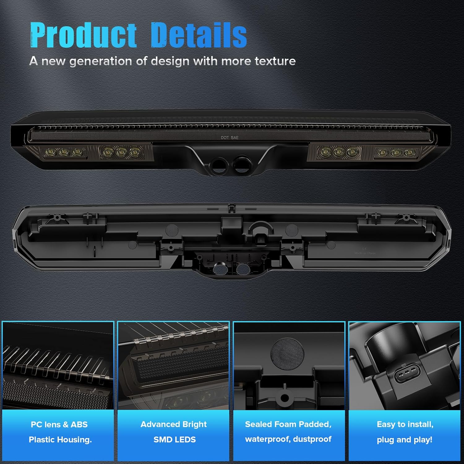 Smoked LED 3rd brake light for 2020-2026 GMC Sierra and Chevy Silverado trucks, featuring switchback mirror LED lights.