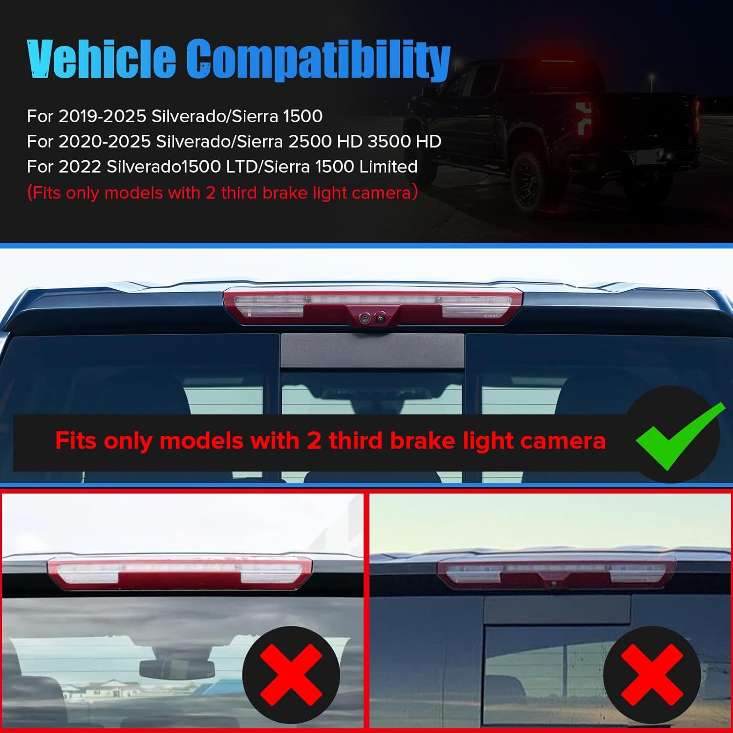 Smoked LED 3rd brake light for 2020-2026 GMC Sierra and Chevy Silverado pickup trucks, showing the sleek, smoked lens design.