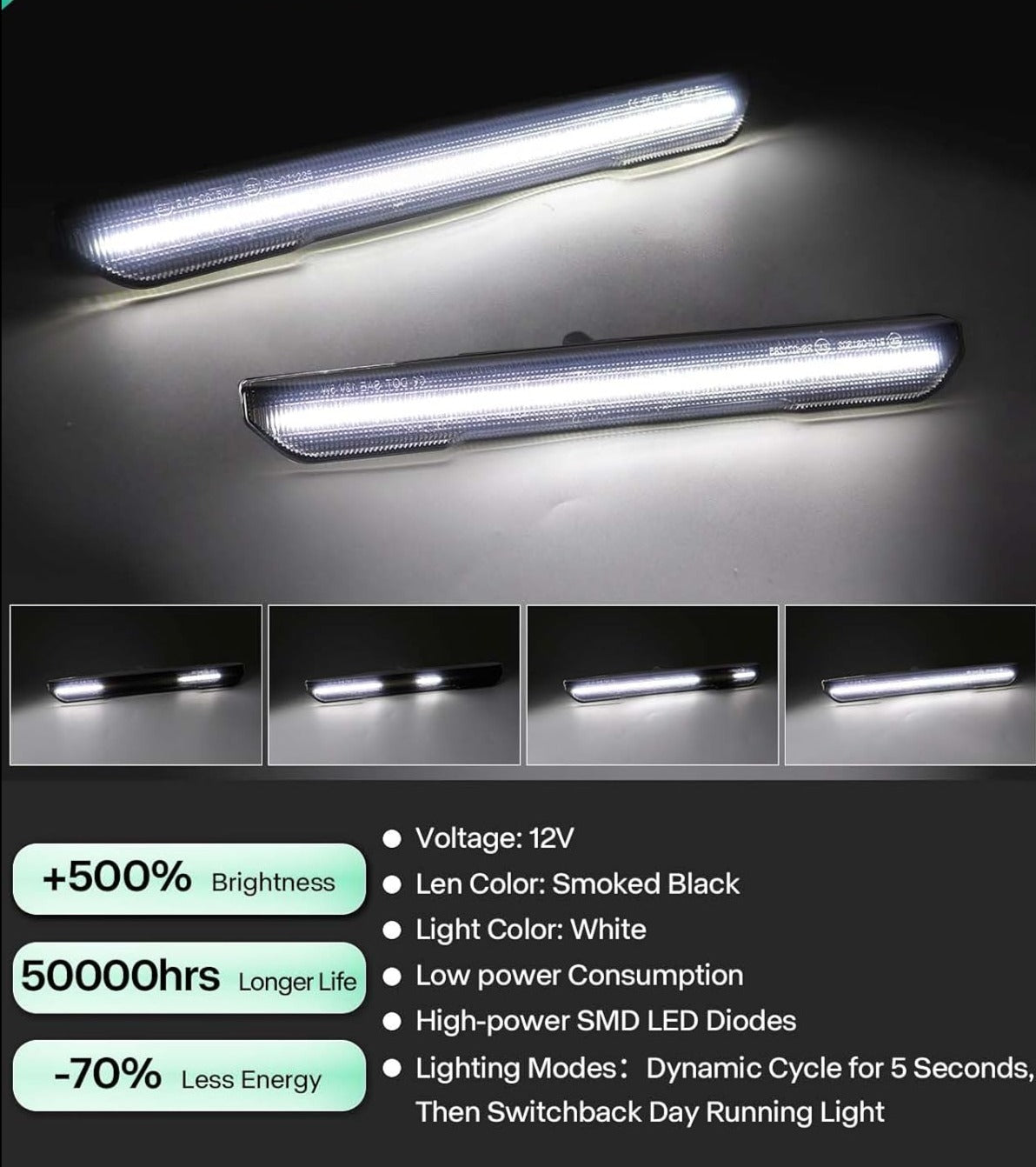 AutoLEDTech.com 2020-2026+ GMC Sierra HD 2500 Smoked White Amber SCANNING LED Side Markers, additional view 4