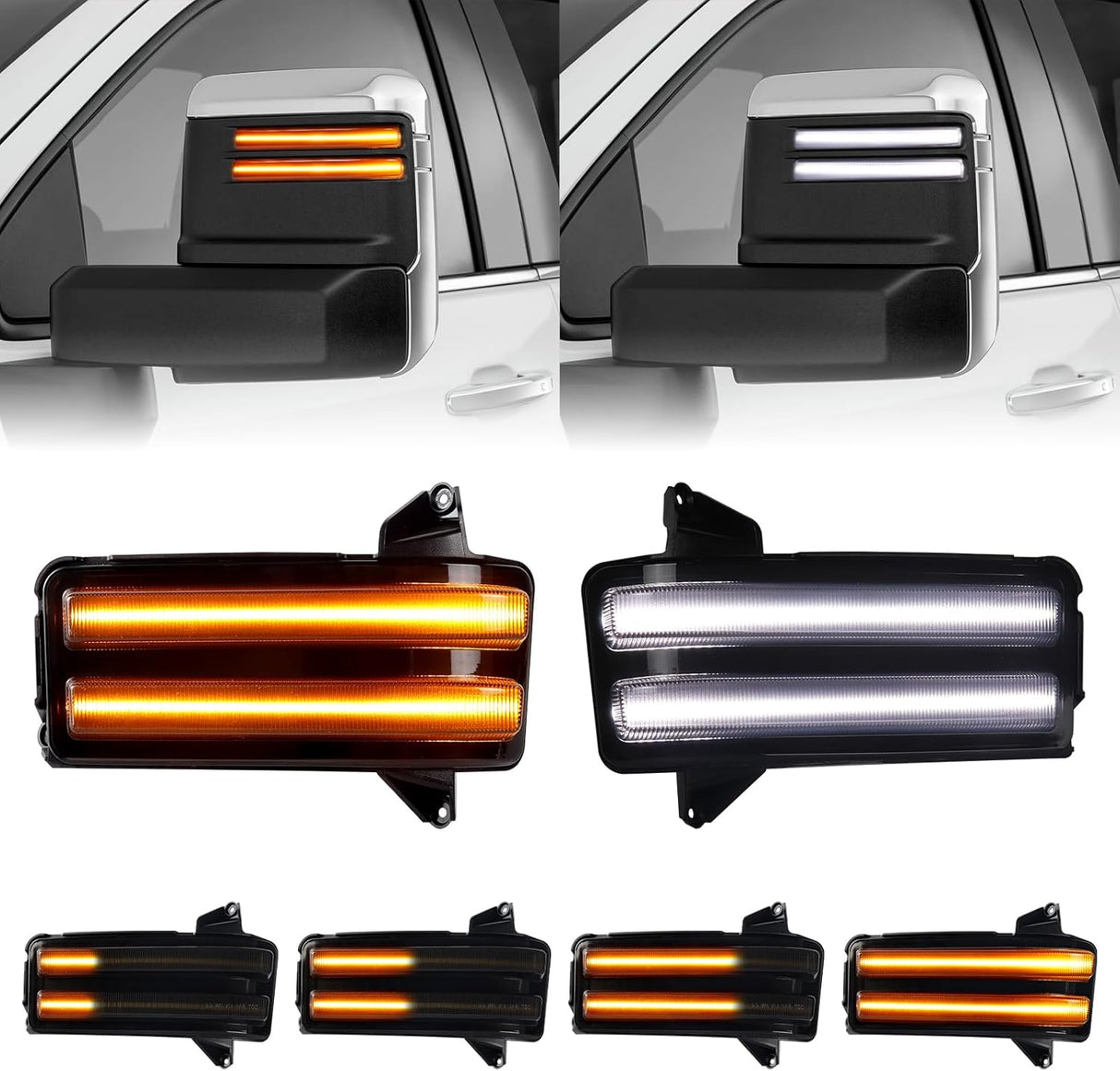 AutoLEDTech.com 2020-2026+ GMC Sierra HD 2500 Smoked White Amber SCANNING LED Side Markers, further detail